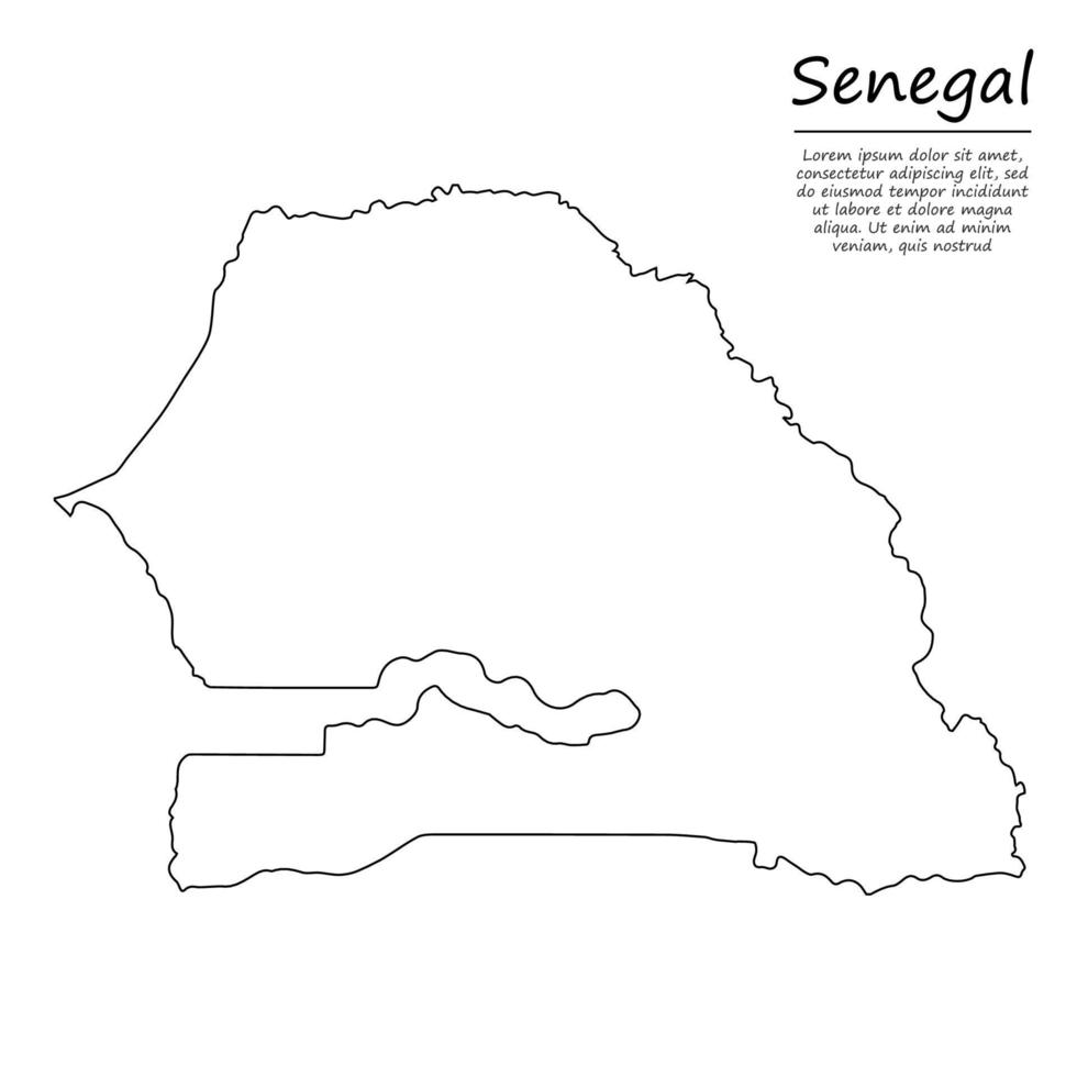 semplice schema carta geografica di Senegal, silhouette nel schizzo linea stile vettore