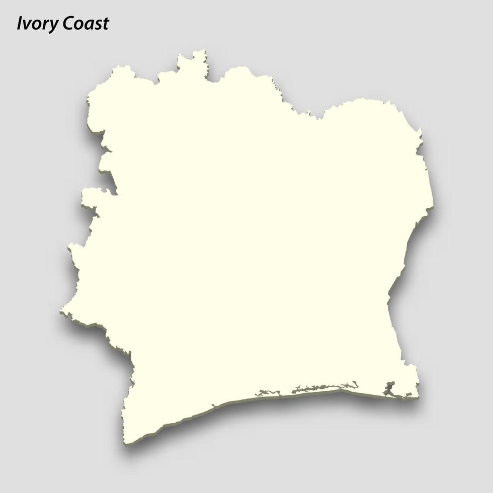 3d isometrico carta geografica di avorio costa isolato con ombra vettore