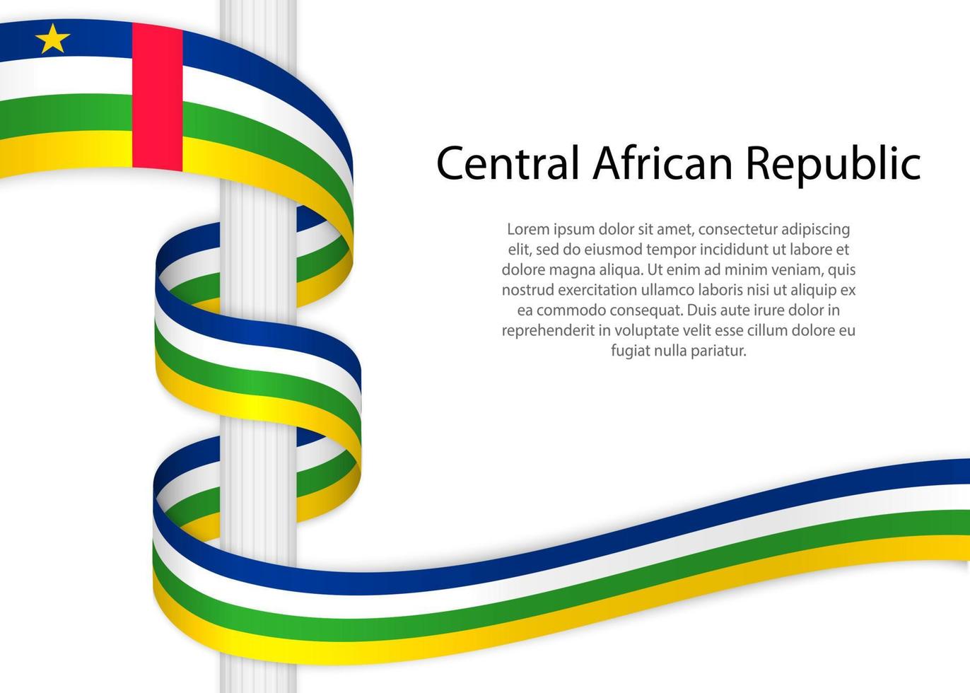 agitando nastro su polo con bandiera di centrale africano repubblica. tem vettore