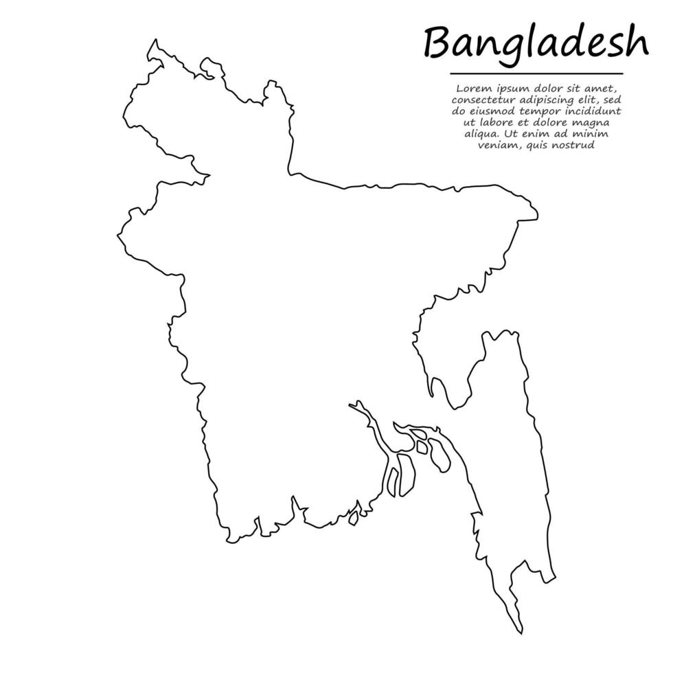 semplice schema carta geografica di bangladesh, nel schizzo linea stile vettore