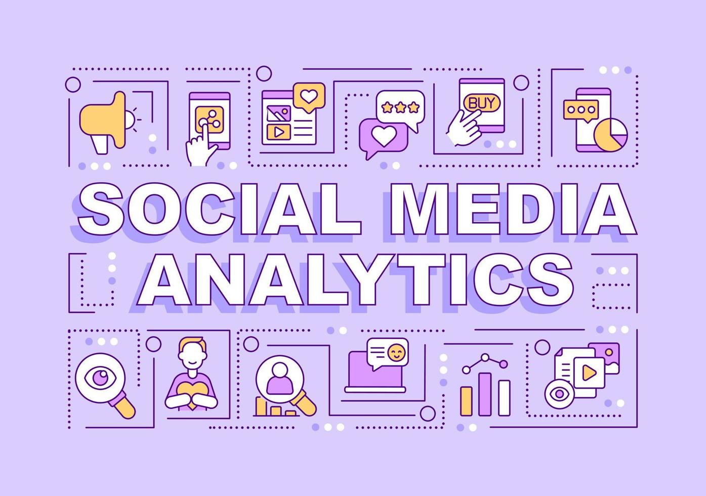 sociale media analitica parola concetti viola striscione. pubblico ricerca. infografica con modificabile icone su colore sfondo. isolato tipografia. vettore illustrazione con testo