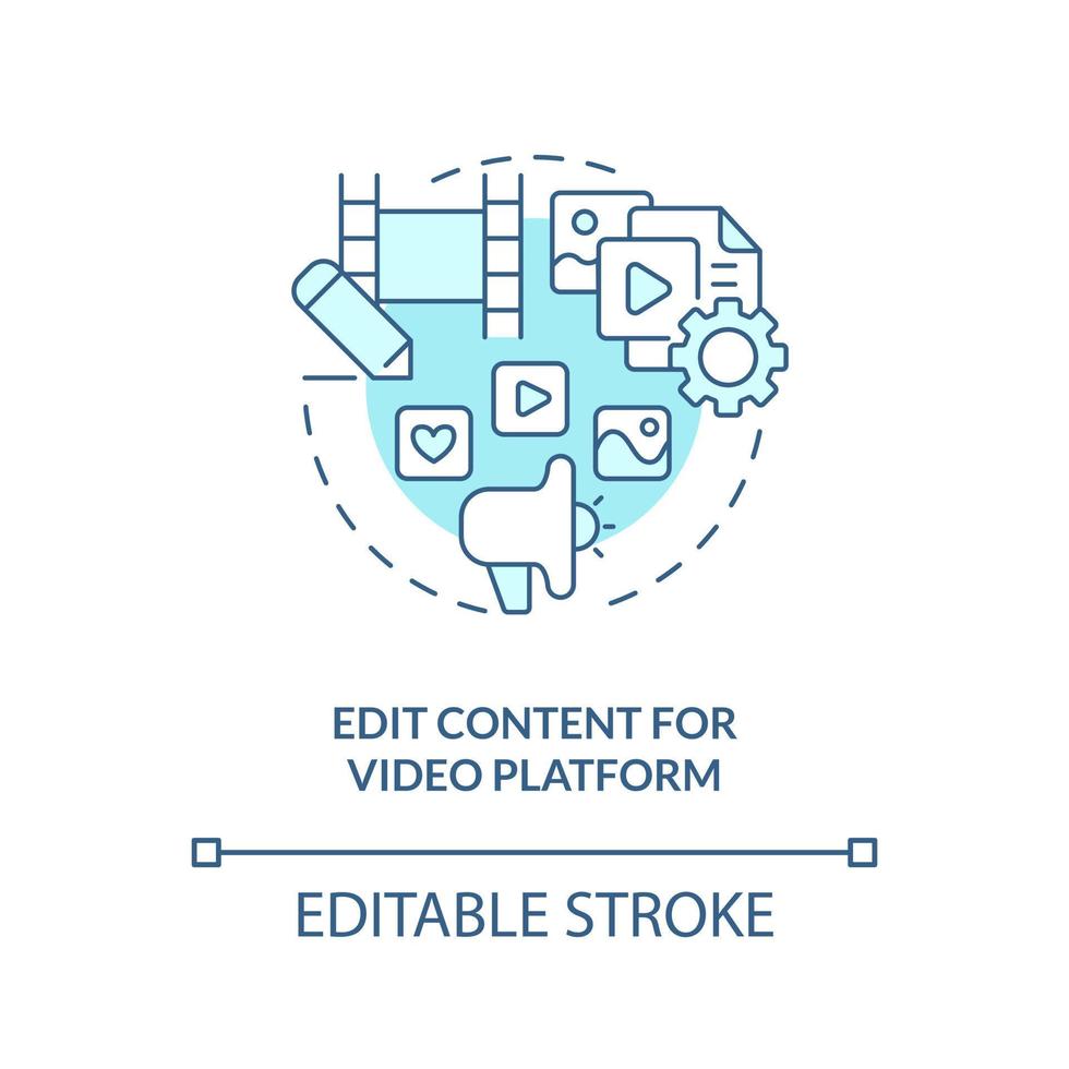 la modifica video turchese concetto icona. soddisfare produzione processi. streaming attività commerciale astratto idea magro linea illustrazione. isolato schema disegno. modificabile ictus vettore