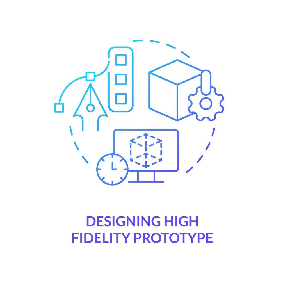 progettazione alto fedeltà prototipo blu pendenza concetto icona. digitale Prodotto. frequente UX sviluppo sbaglio astratto idea magro linea illustrazione. isolato schema disegno vettore