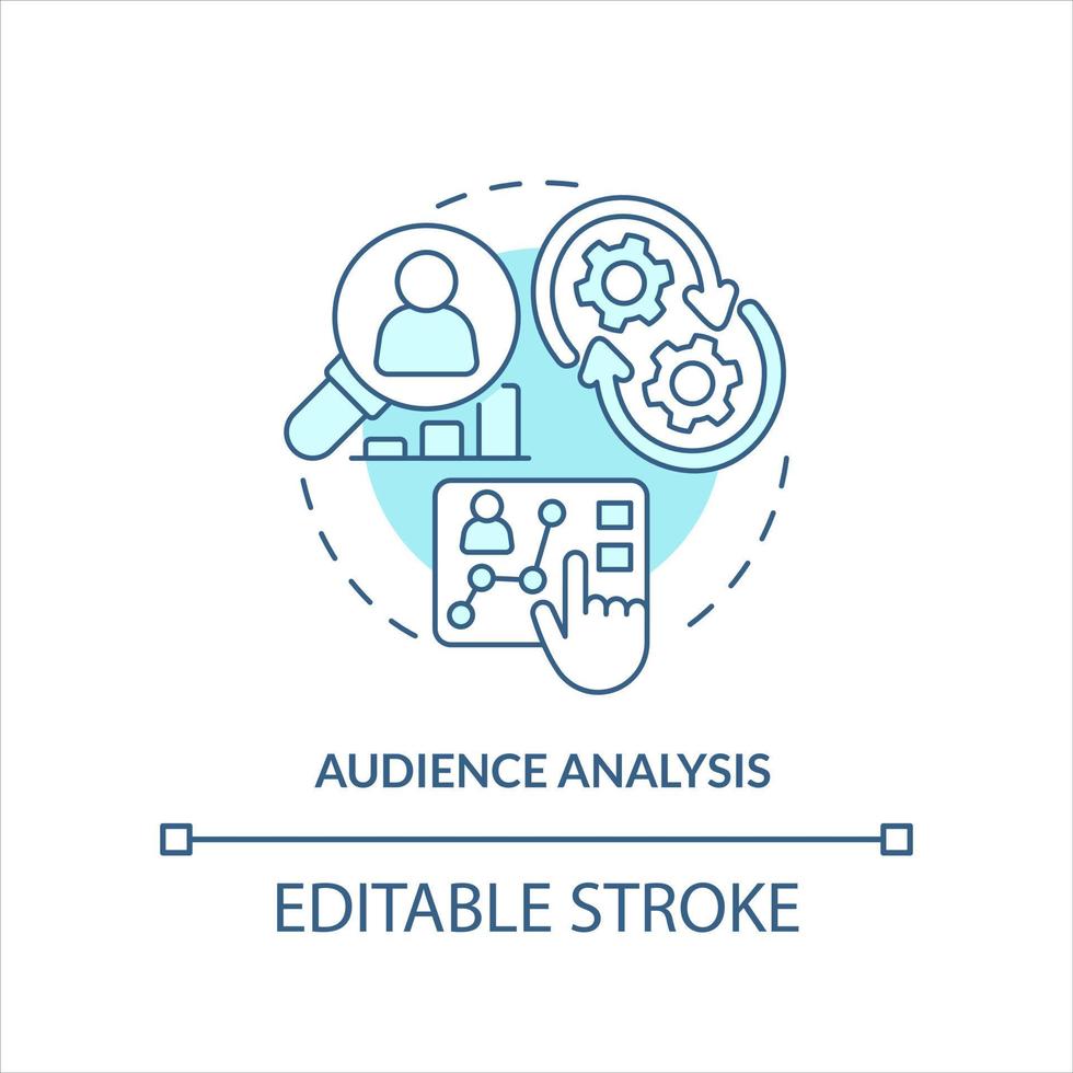 pubblico analisi turchese concetto icona. marketing comportamentale ricerca astratto idea magro linea illustrazione. isolato schema disegno. modificabile ictus vettore