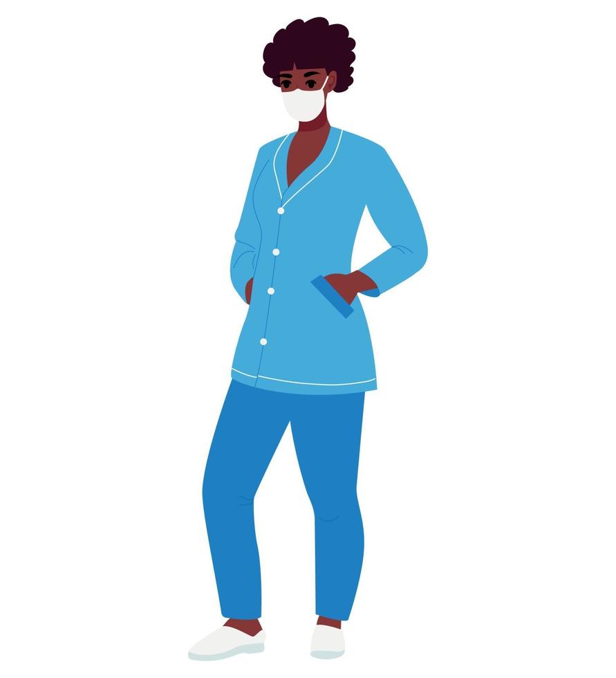 carattere di donna medica. infermiera afroamericana su uno sfondo bianco isolato. illustrazione vettoriale piatta