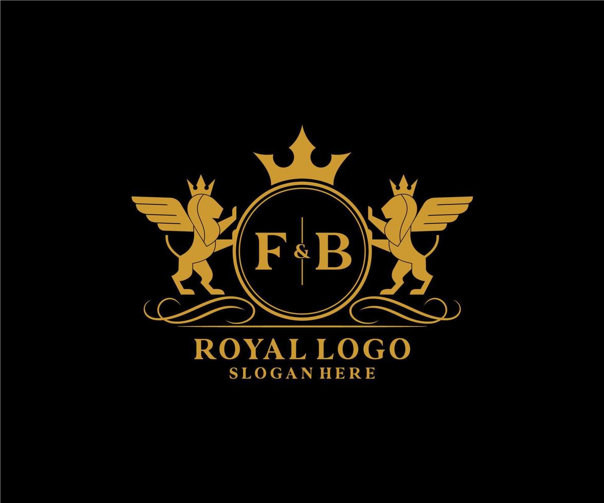 iniziale fb lettera Leone reale lusso stemma araldico logo modello nel vettore arte per ristorante, regalità, boutique, bar, Hotel, araldico, gioielleria, moda e altro vettore illustrazione.
