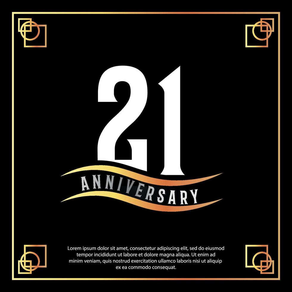 21 anno anniversario logo design bianca d'oro astratto su nero sfondo con d'oro telaio modello illustrazione vettore