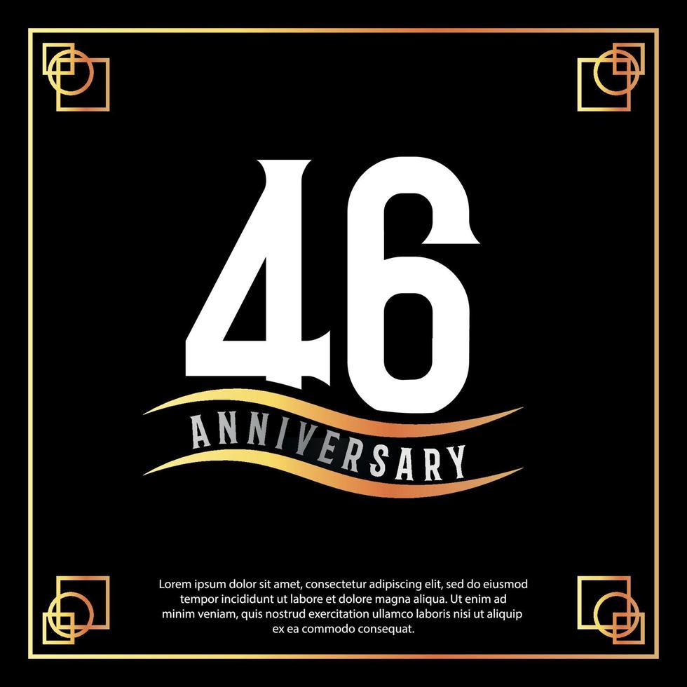 46 anno anniversario logo design bianca d'oro astratto su nero sfondo con d'oro telaio modello illustrazione vettore