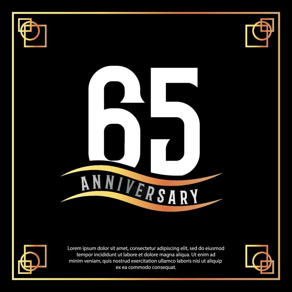 65 anno anniversario logo design bianca d'oro astratto su nero sfondo con d'oro telaio modello illustrazione vettore