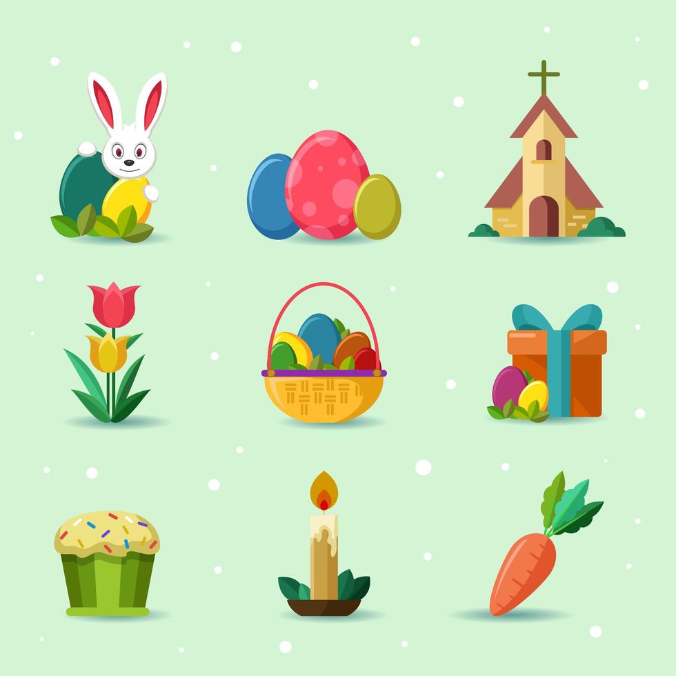 set di icone di pasqua felice carino vettore