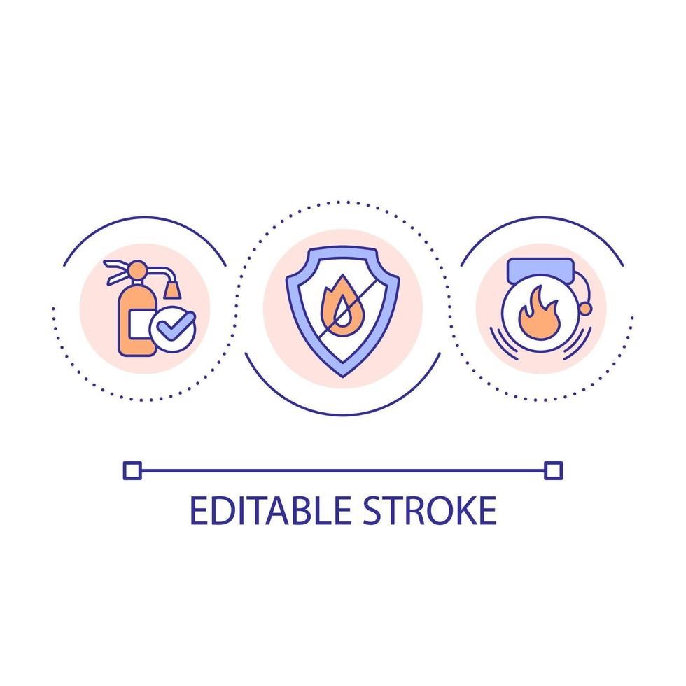 impedire fuoco pericoli ciclo continuo concetto icona. evitare incidenti nel posto di lavoro. personale addestramento. fiamma protezione astratto idea magro linea illustrazione. isolato schema disegno. modificabile ictus vettore