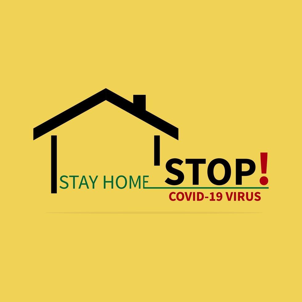 stop covid-19 logo campagna o misura di protezione casalinga. sfondo giallo. vettore
