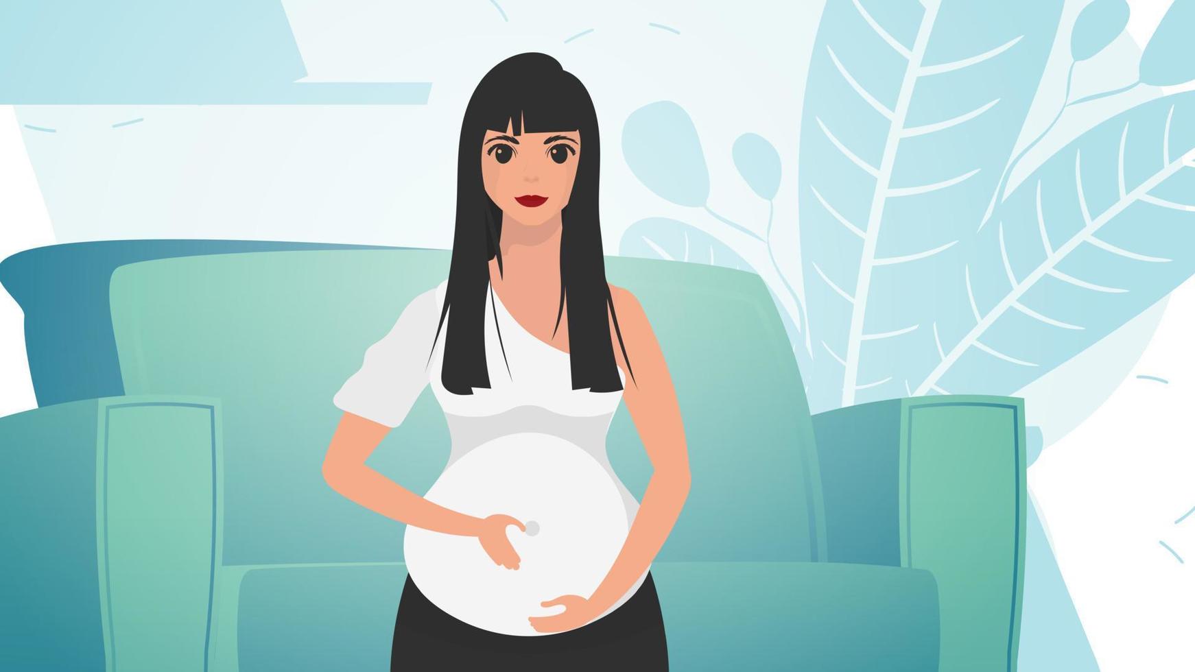 incinta ragazza Tenere sua stomaco. gravidanza e maternità. cartone animato stile. vettore