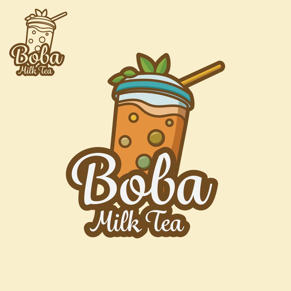 latte tè bolla logo fresco bevanda concetto con piatto stile design. vettore illustrazione