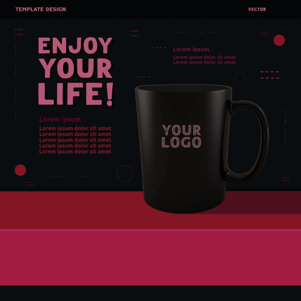 design nero tazze per il tuo migliore prodotti su il rosso tavolo. instagram inviare modello design vettore