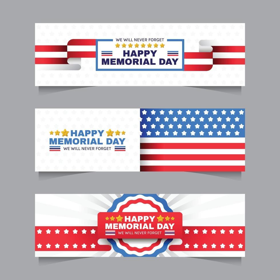 collezione di banner del memorial day vettore