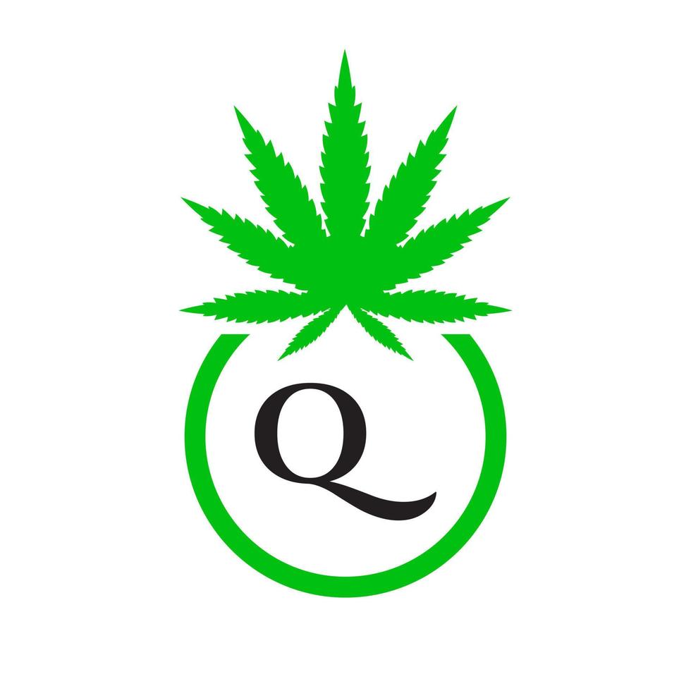 canapa logo cartello concetto q alfabeto simbolo per terapia, medico e Salute cura e marijuana logo. vettore