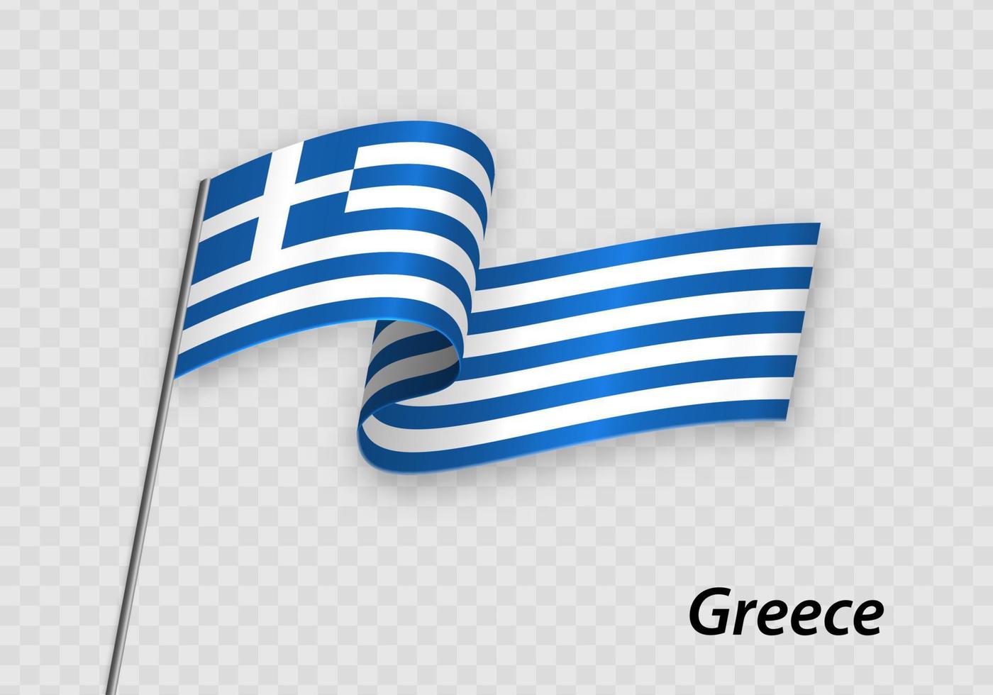 sventolando la bandiera della grecia sul pennone. modello per il giorno dell'indipendenza vettore
