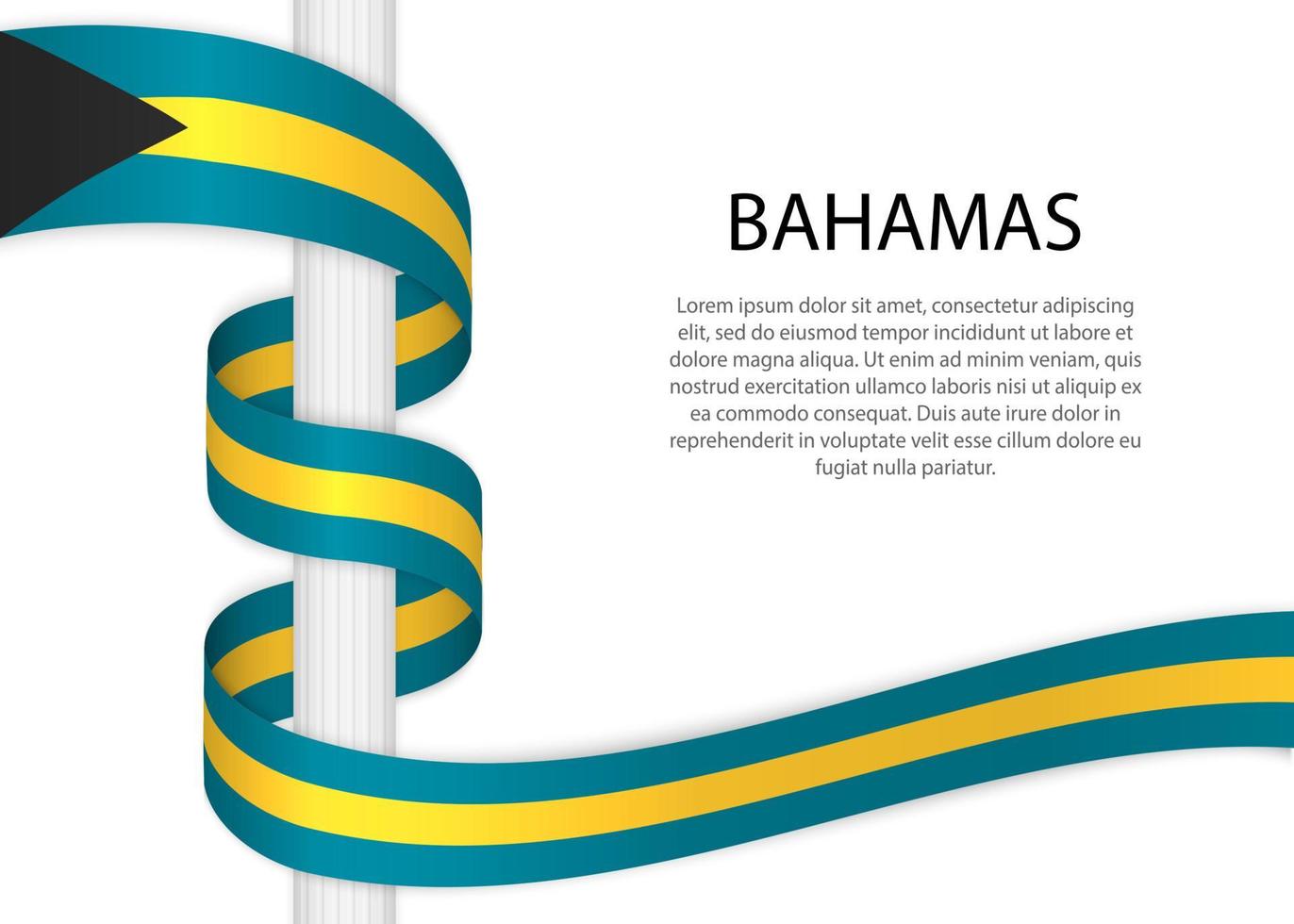 agitando nastro su polo con bandiera di bahamas. modello per indipendente vettore