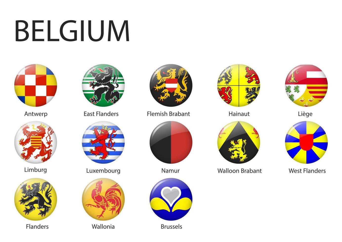 tutti bandiere di regioni di Belgio modello per il tuo design vettore