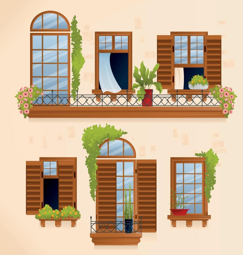 Vintage ▾ Casa balcone composizione vettore