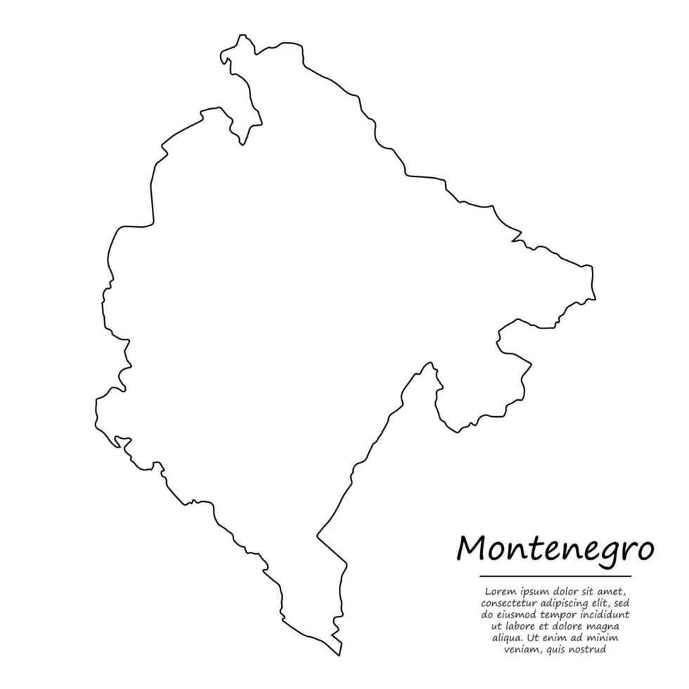 semplice schema carta geografica di montenegro, silhouette nel schizzo linea stile vettore