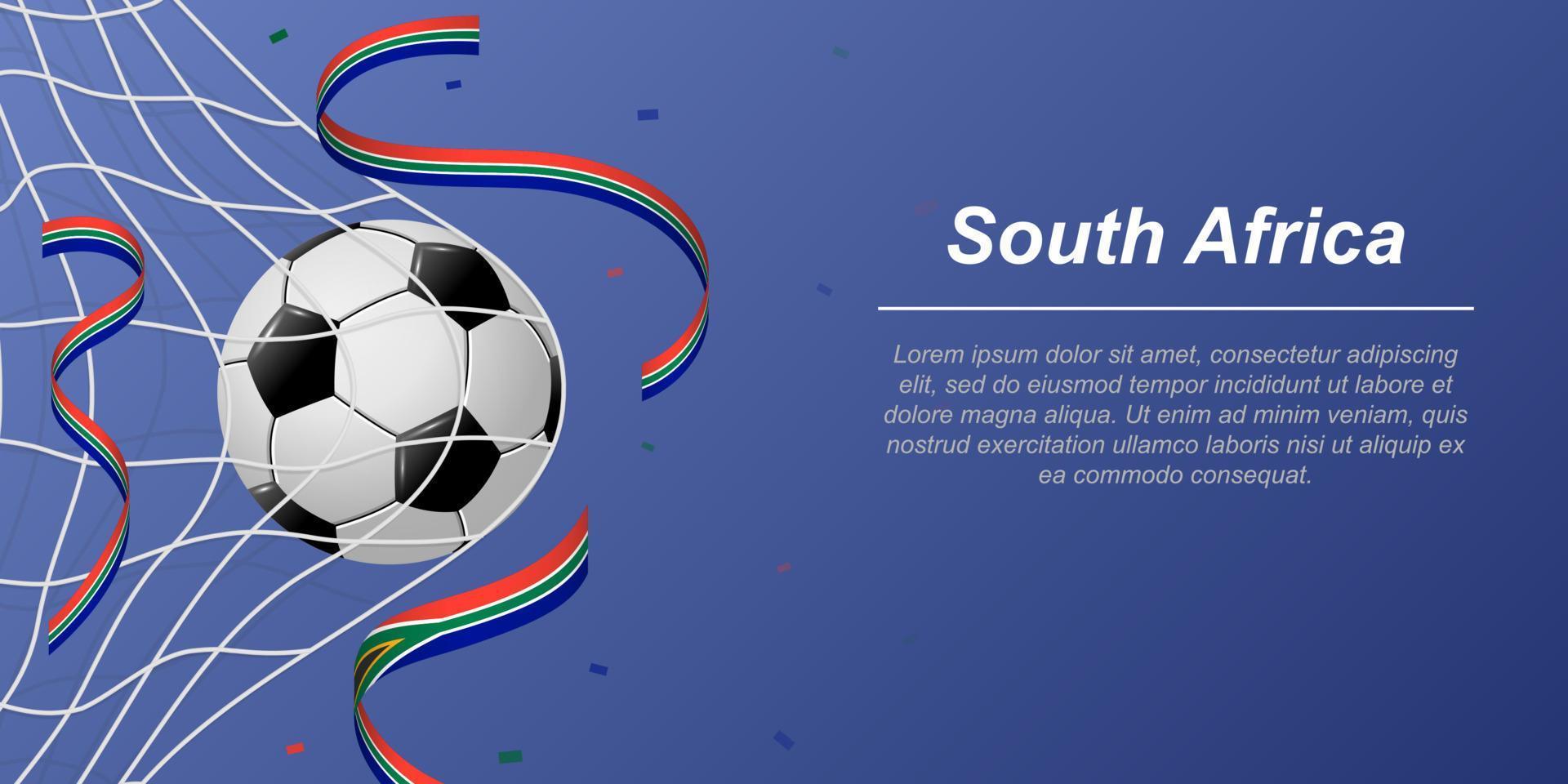 calcio sfondo con volante nastri nel colori di il bandiera di Sud Africa vettore
