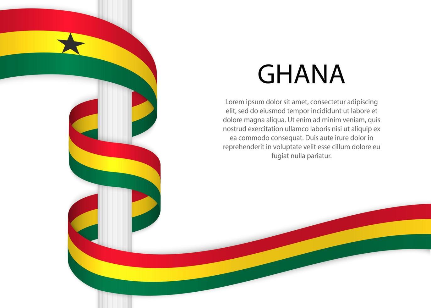 agitando nastro su polo con bandiera di Ghana. modello per independe vettore