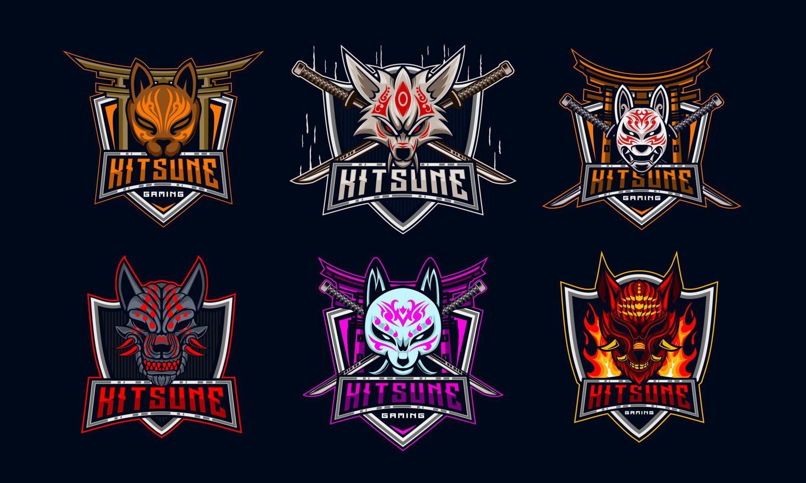 kitsune e-sport impostare. e-sport impostato fascio logo. portafortuna fascio impostare. vettore