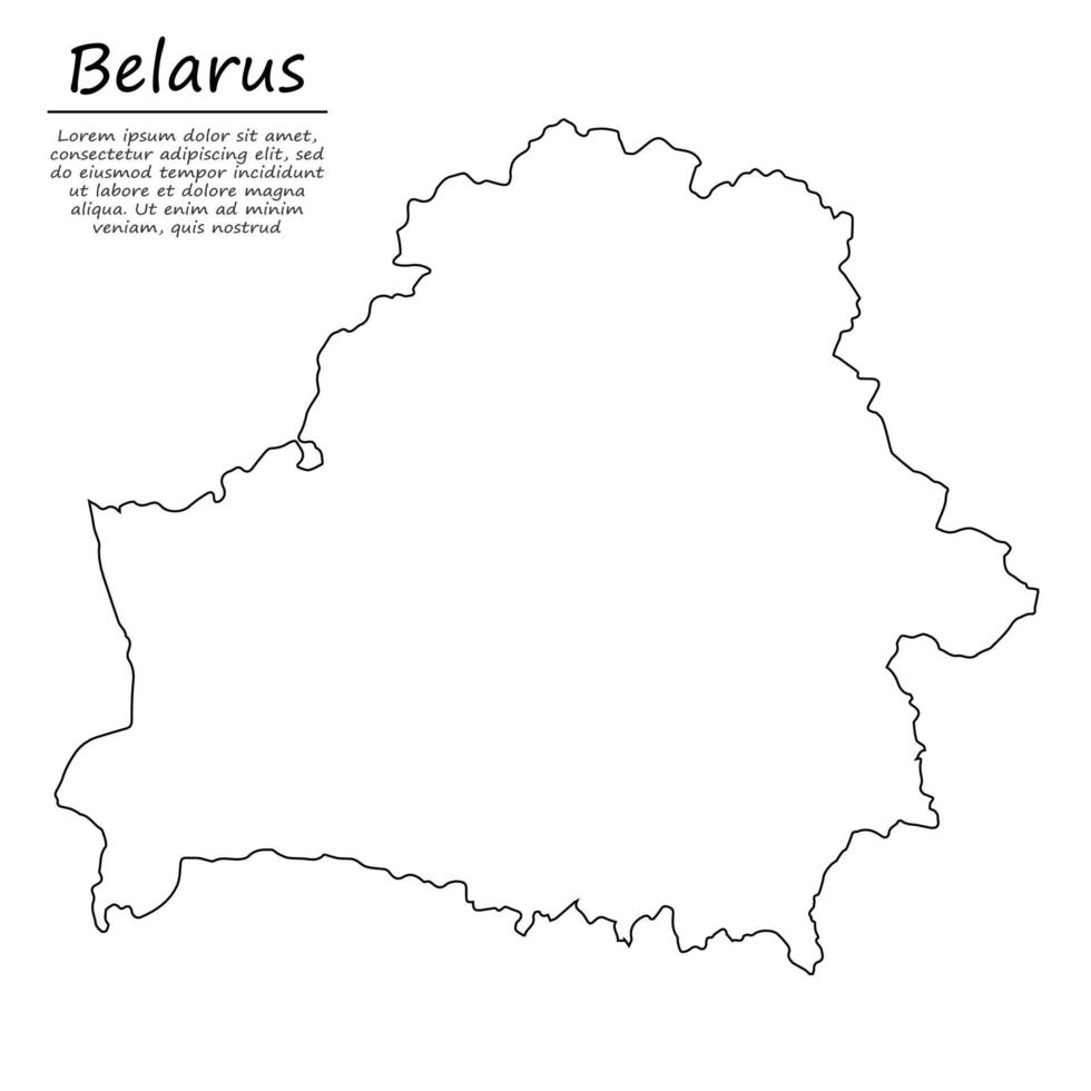 semplice schema carta geografica di bielorussia, nel schizzo linea stile vettore