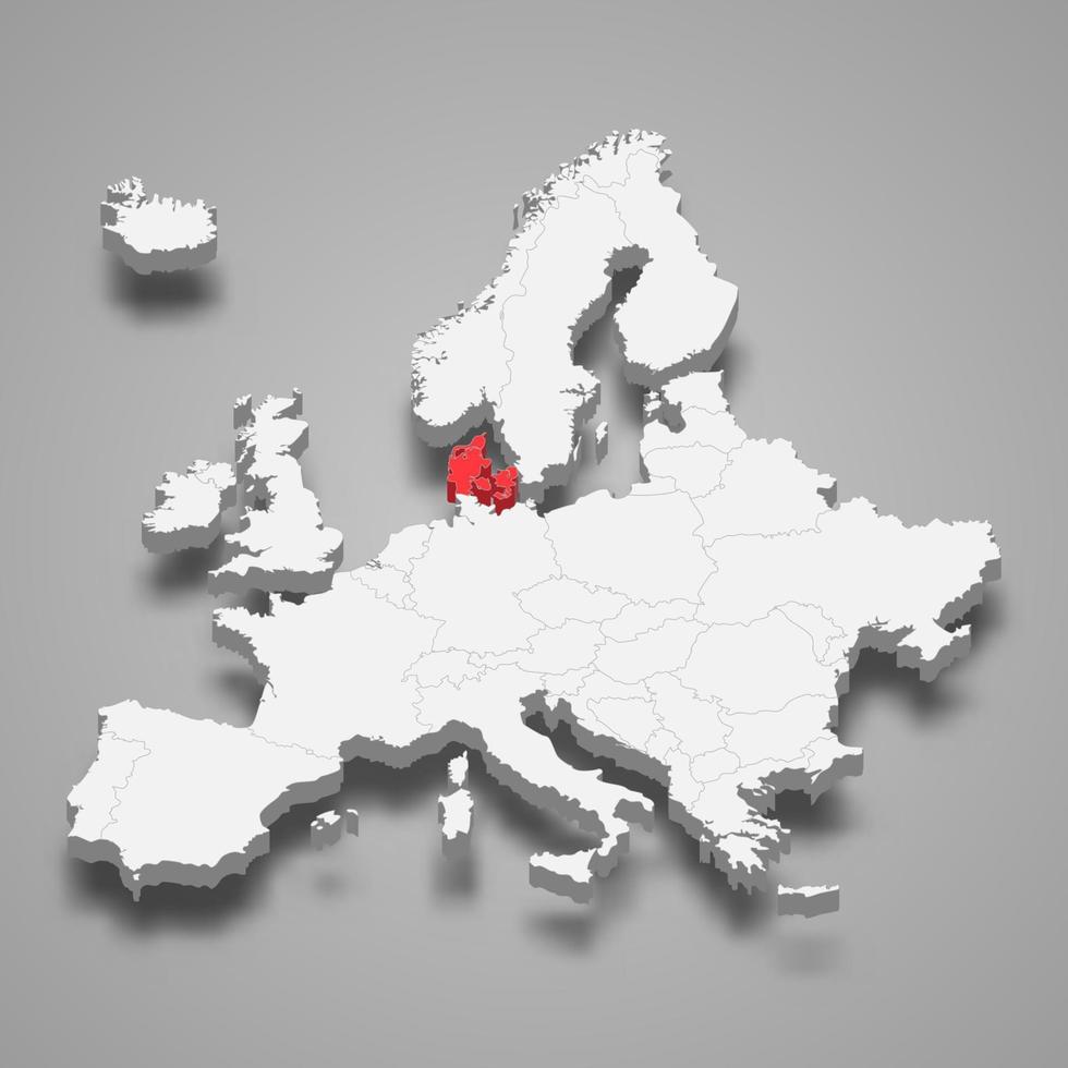 Danimarca nazione Posizione entro Europa 3d carta geografica vettore