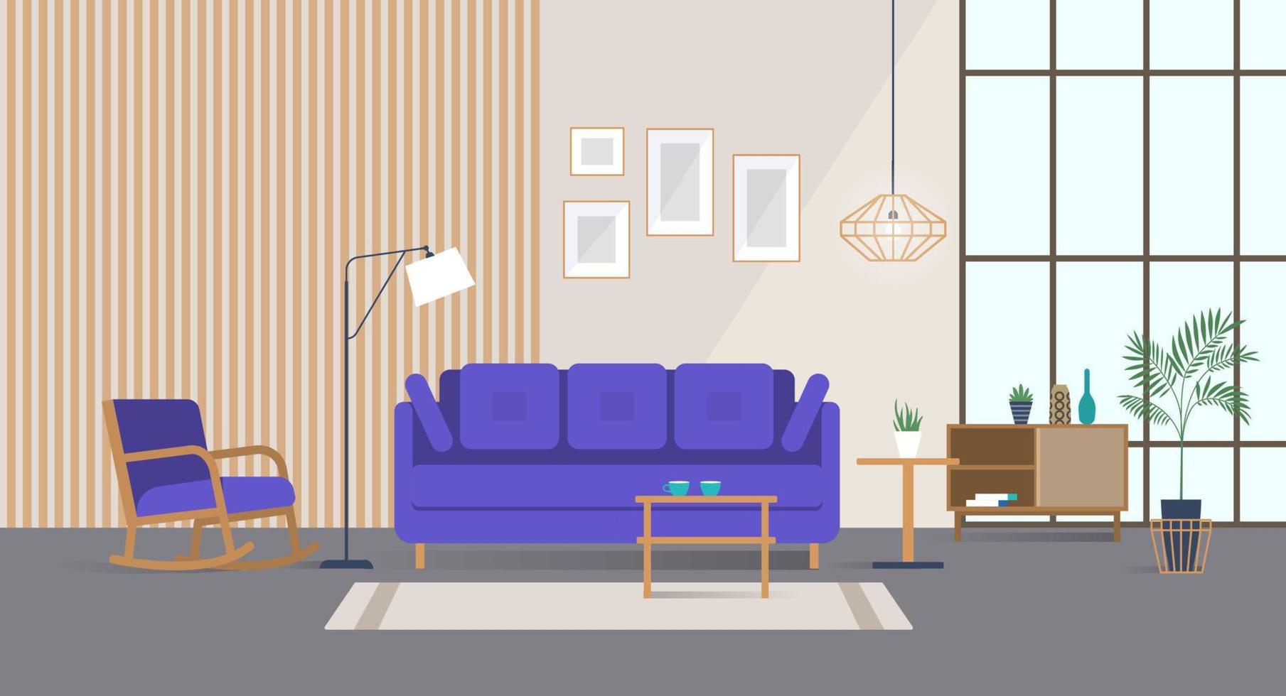 spazioso casa interno con elegante comodo mobilia vettore