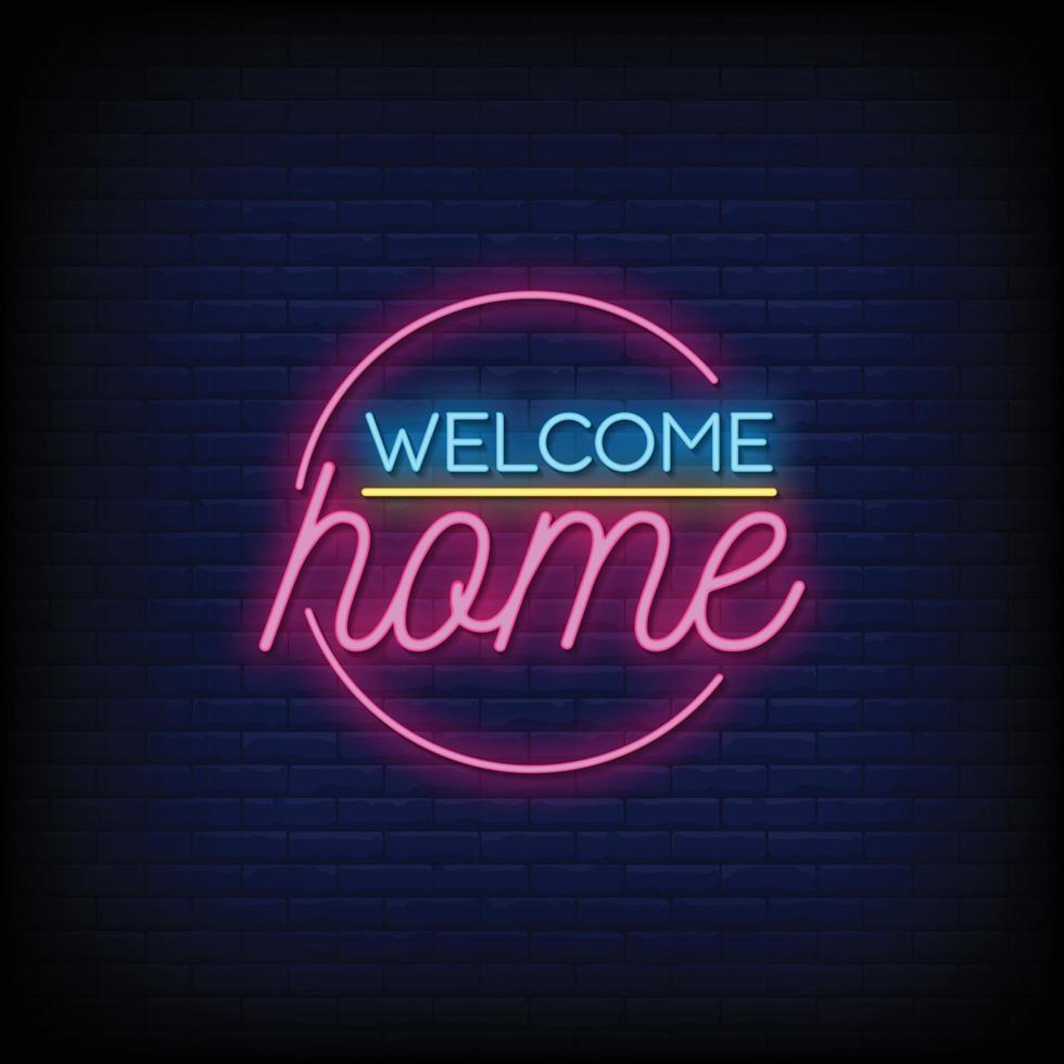 Benvenuti a casa insegne al neon stile testo vettoriale