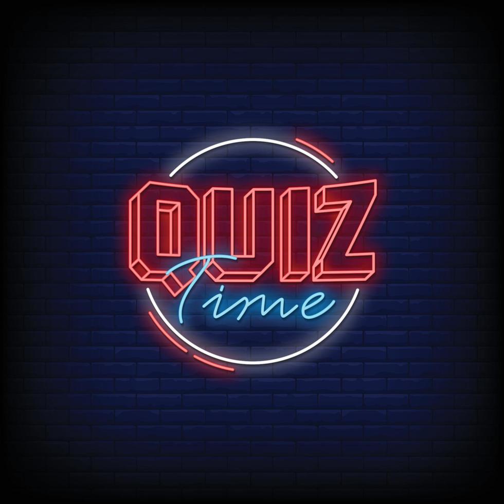 tempo di quiz insegne al neon stile testo vettoriale