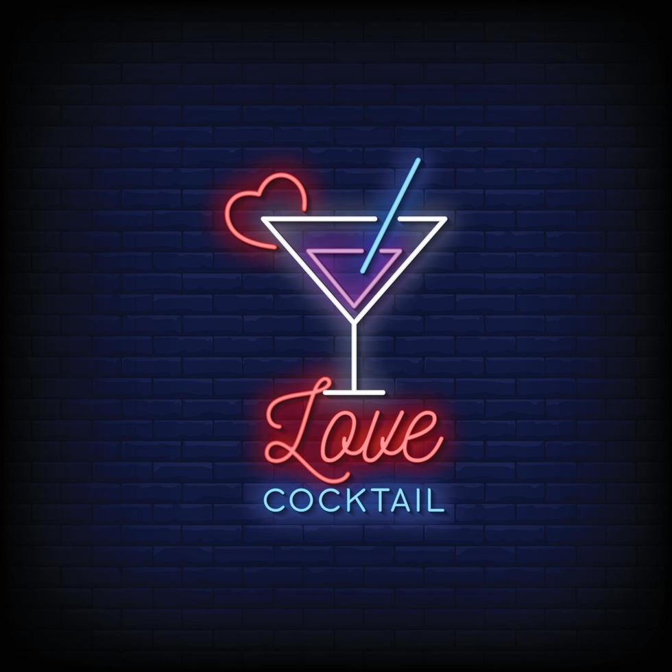 amo il vettore del testo di stile delle insegne al neon del cocktail