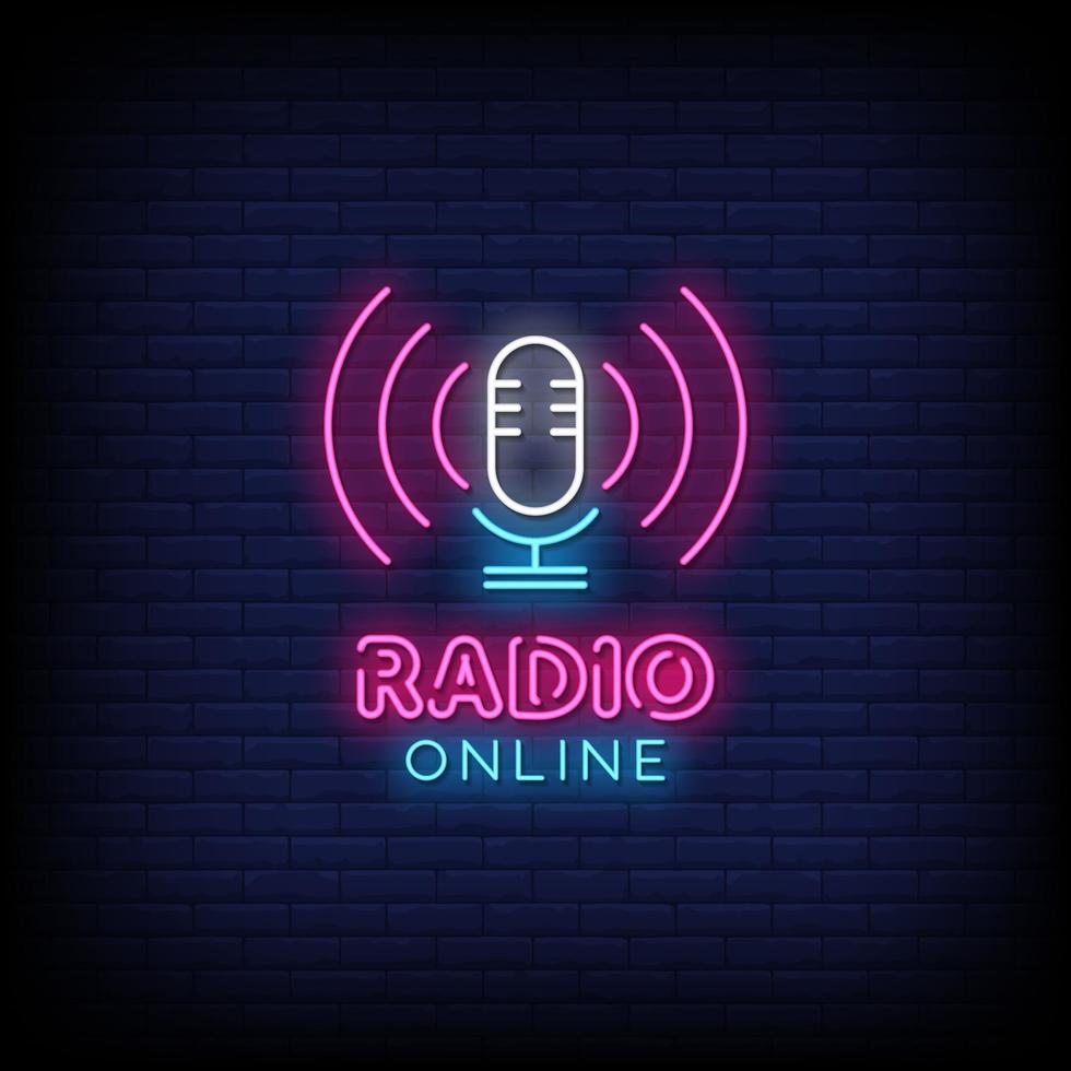 radio online insegne al neon stile testo vettoriale