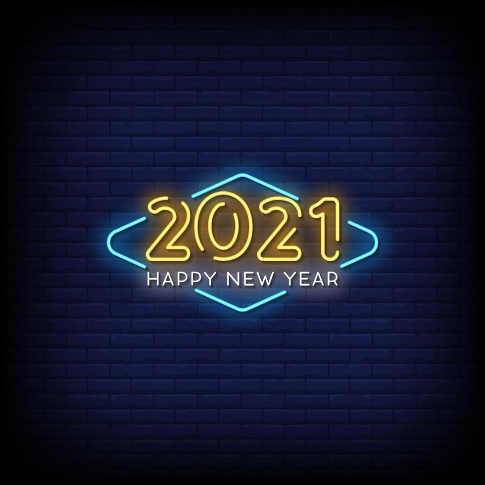 felice anno nuovo 2021 insegne al neon stile testo vettoriale