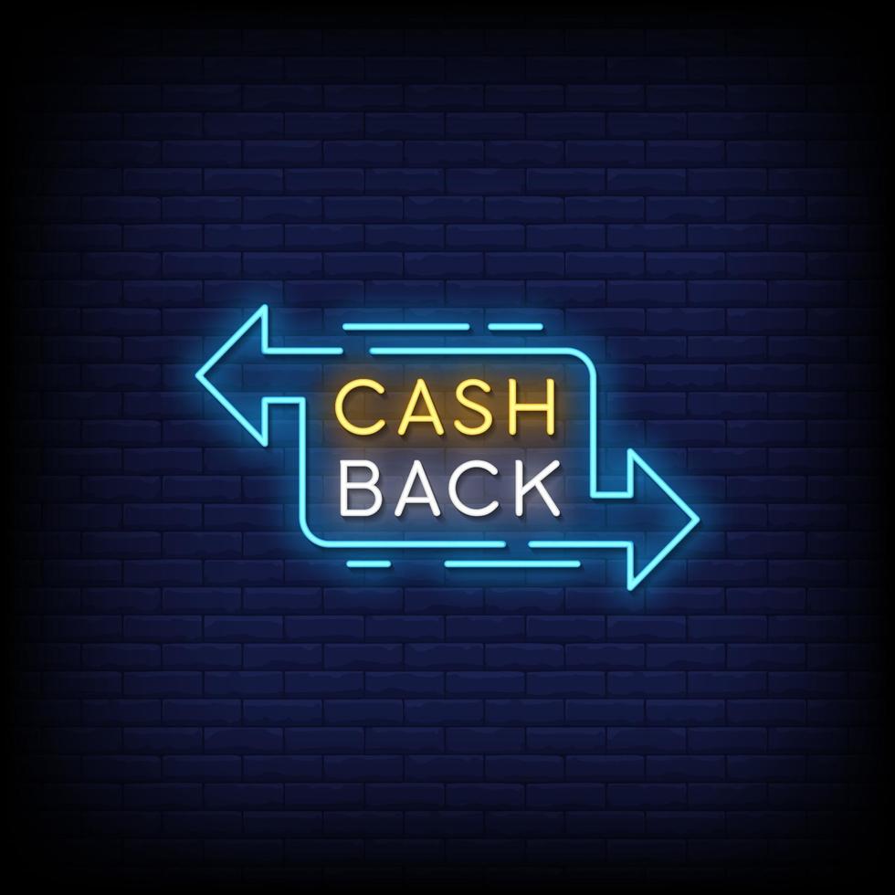 cash back insegne al neon stile testo vettoriale