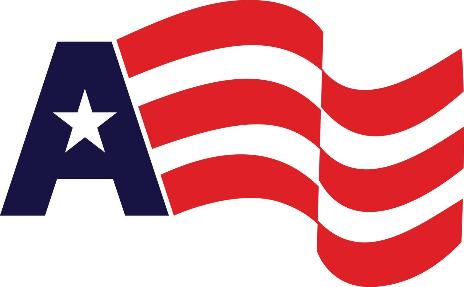 lettera un' con stella nel il mezzo e americano bandiera blu e rosso logo modello icona vettore illustrazione