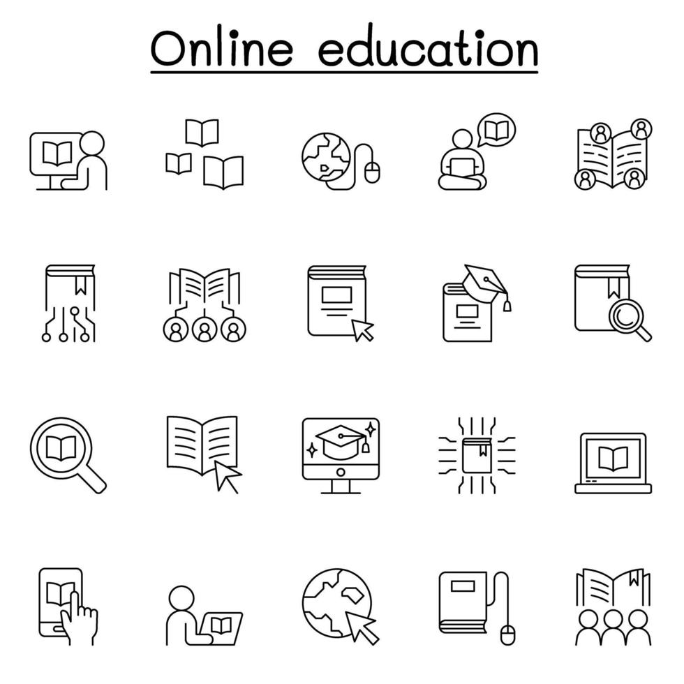 icone di istruzione online impostate in stile linea sottile vettore