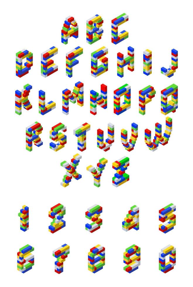 colorato alfabeto nel isometria con numeri. vettore clipart