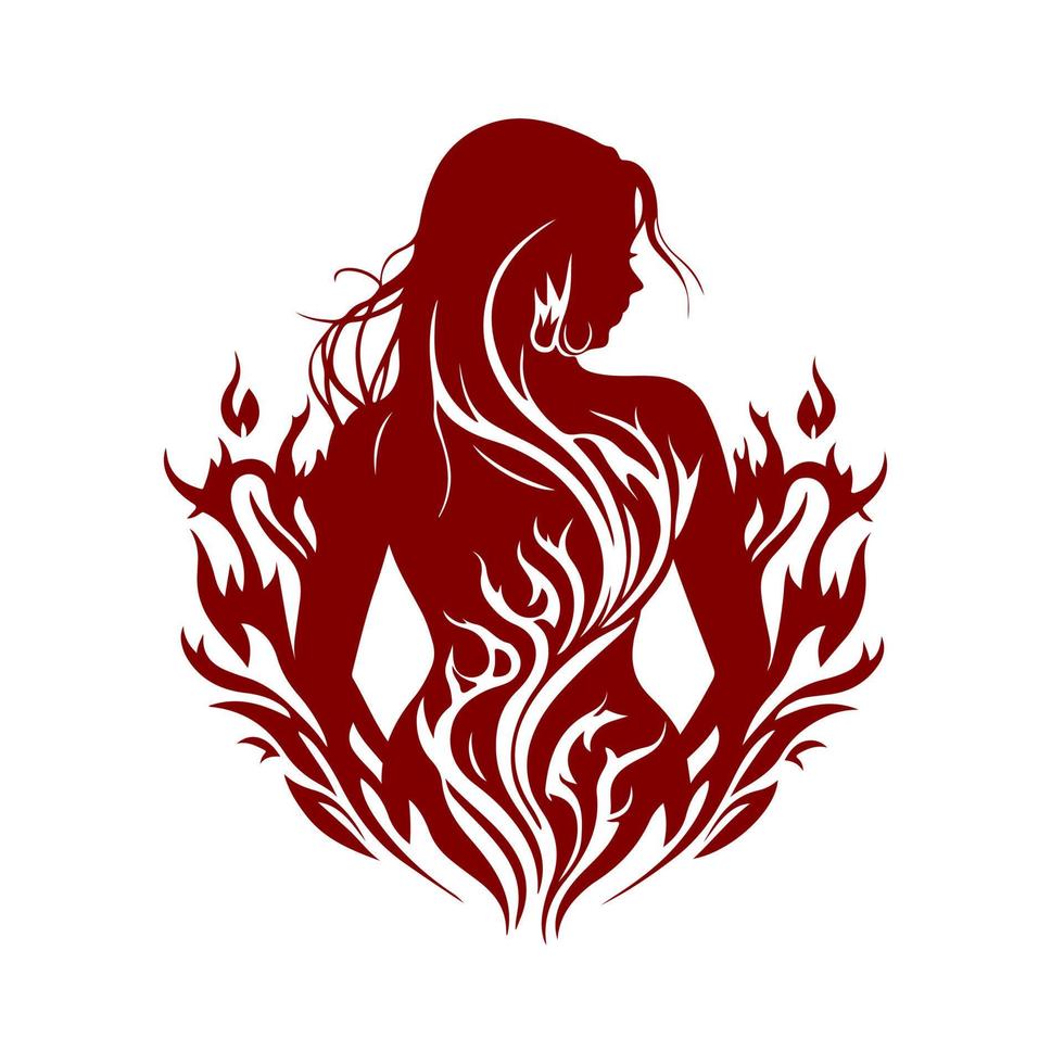 rosso ardente donna con un' simpatico figura silhouette. vettore Immagine per tatuaggio, logo, emblema, ricamo, laser taglio, sublimazione.