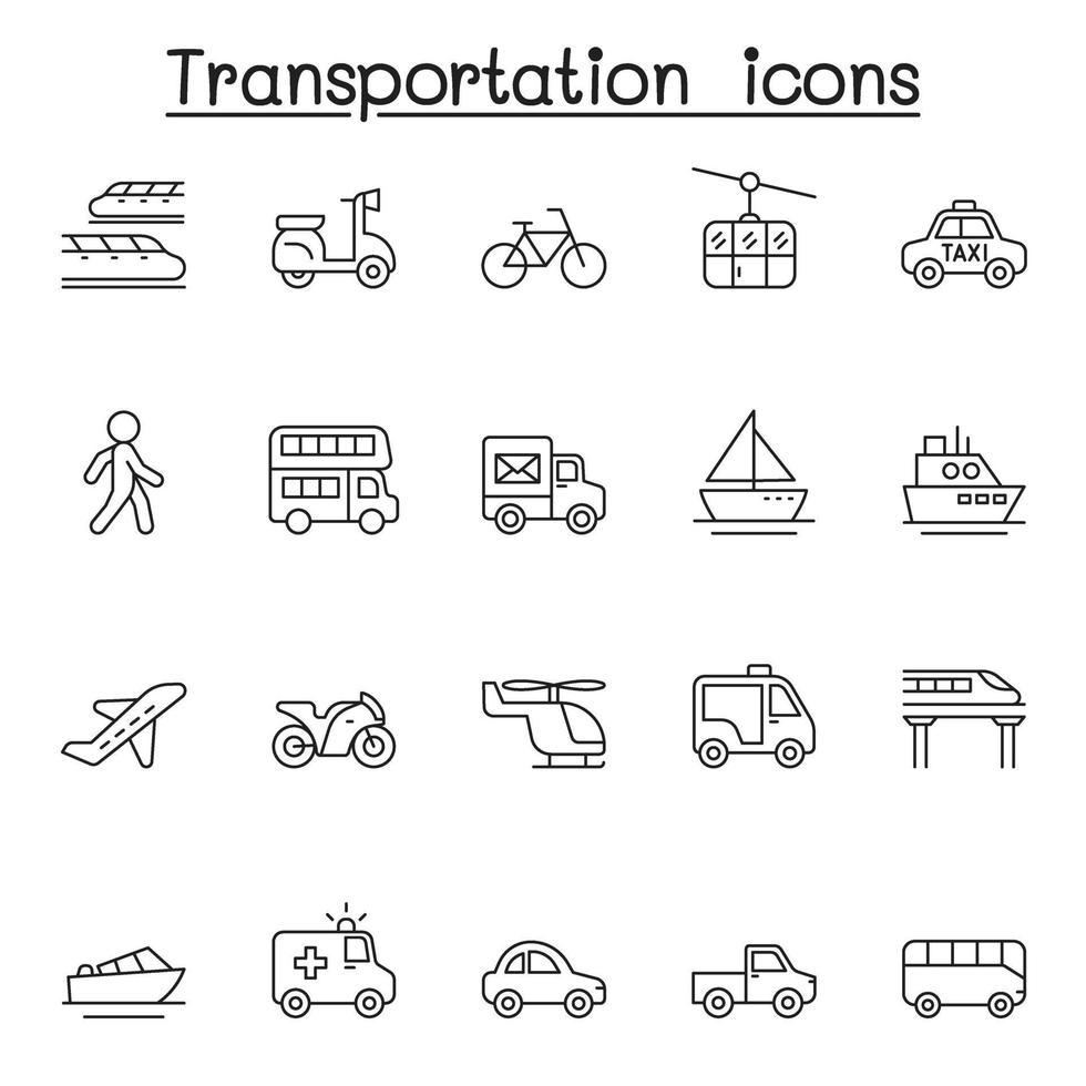 icona di trasporto impostata in linea sottile stlye vettore
