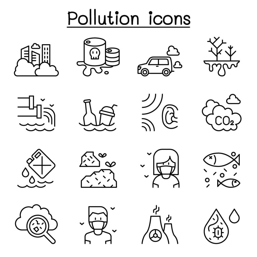 icona di inquinamento impostata in stile linea sottile vettore