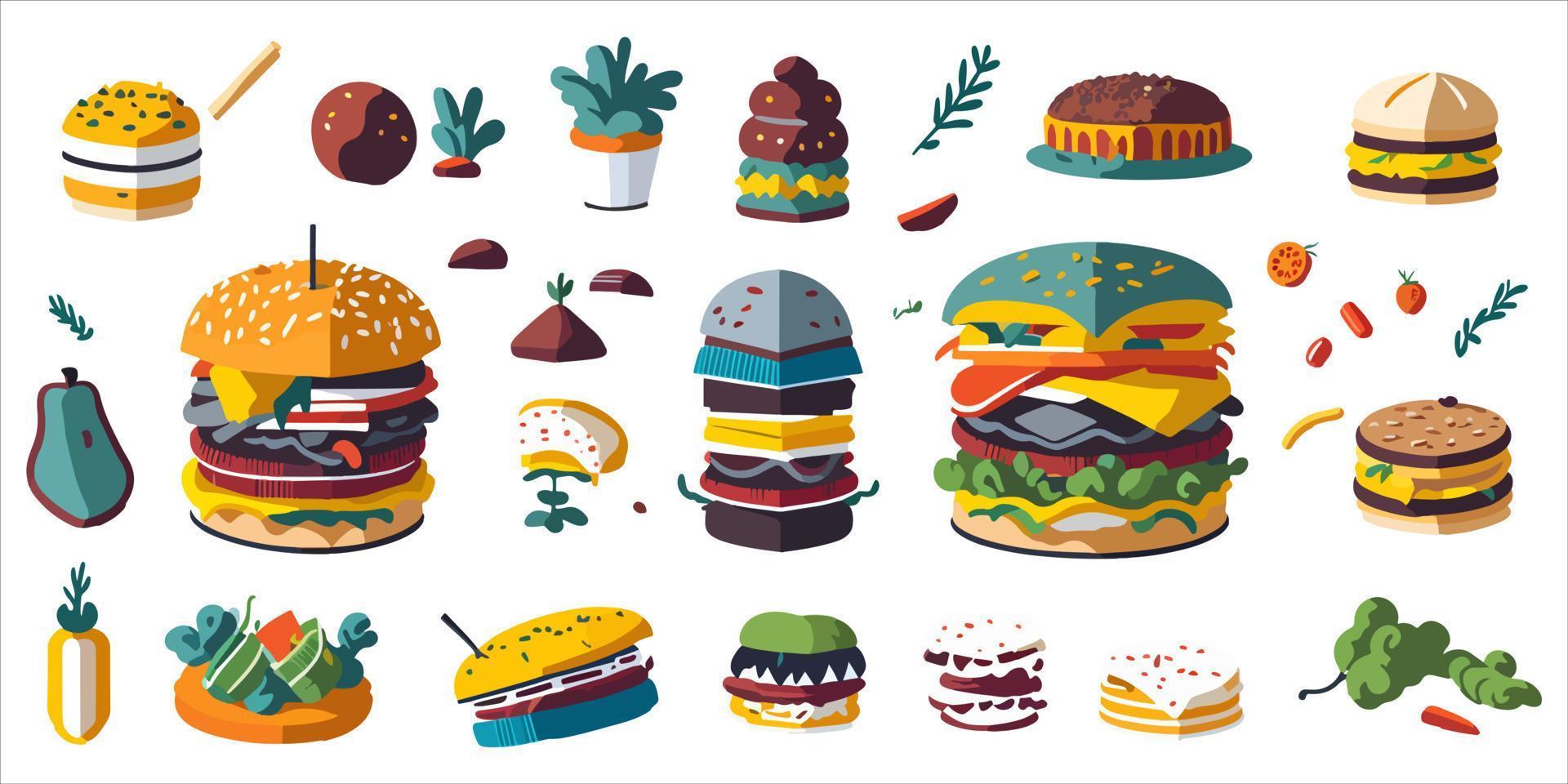 veloce cibo icone per hamburger e panini vettore