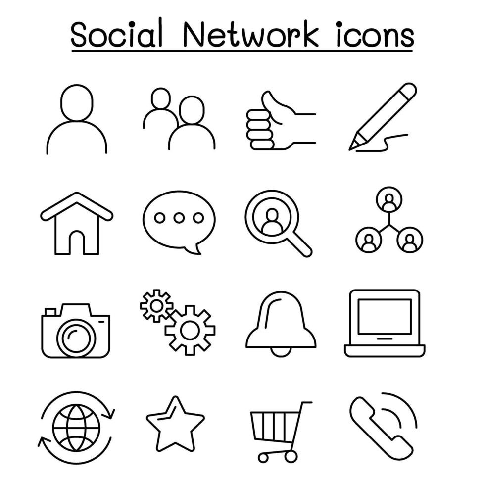 icona di rete sociale impostata in stile linea sottile vettore