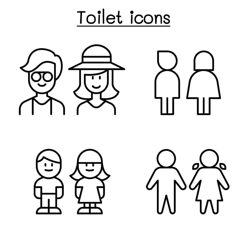icona di servizi igienici impostato in stile linea sottile vettore