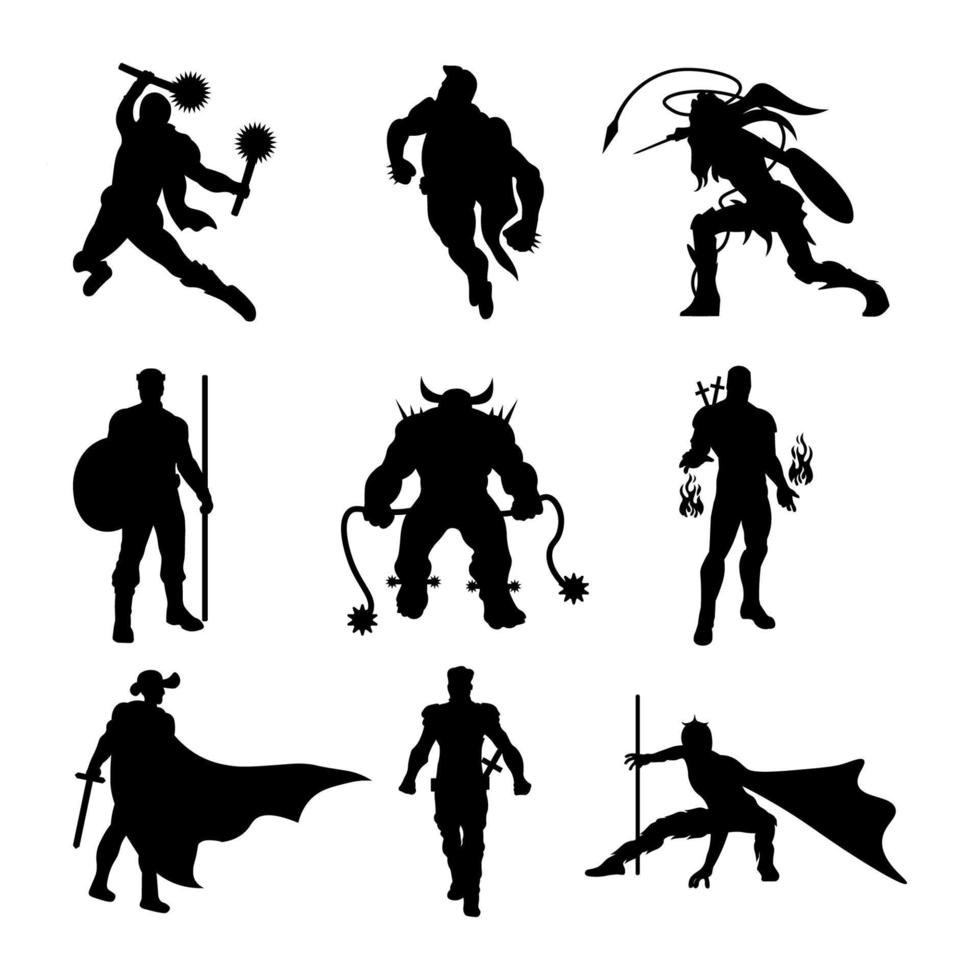 impostato supereroe silhouette vettore illustrazione.