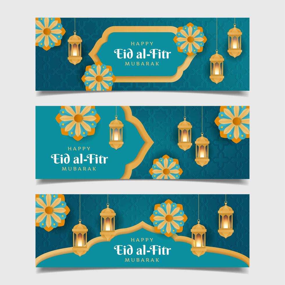 felice eid al-fitr banner set vettore