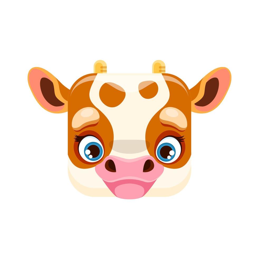 vitello cartone animato kawaii piazza animale viso, bambino mucca vettore